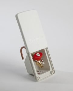 Angled view of the Whale External Gas BBQ Easi-Slide Socket with sliding lid in white.