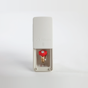Front on view of the Whale External Gas BBQ Easi-Slide Socket with sliding lid in white.
